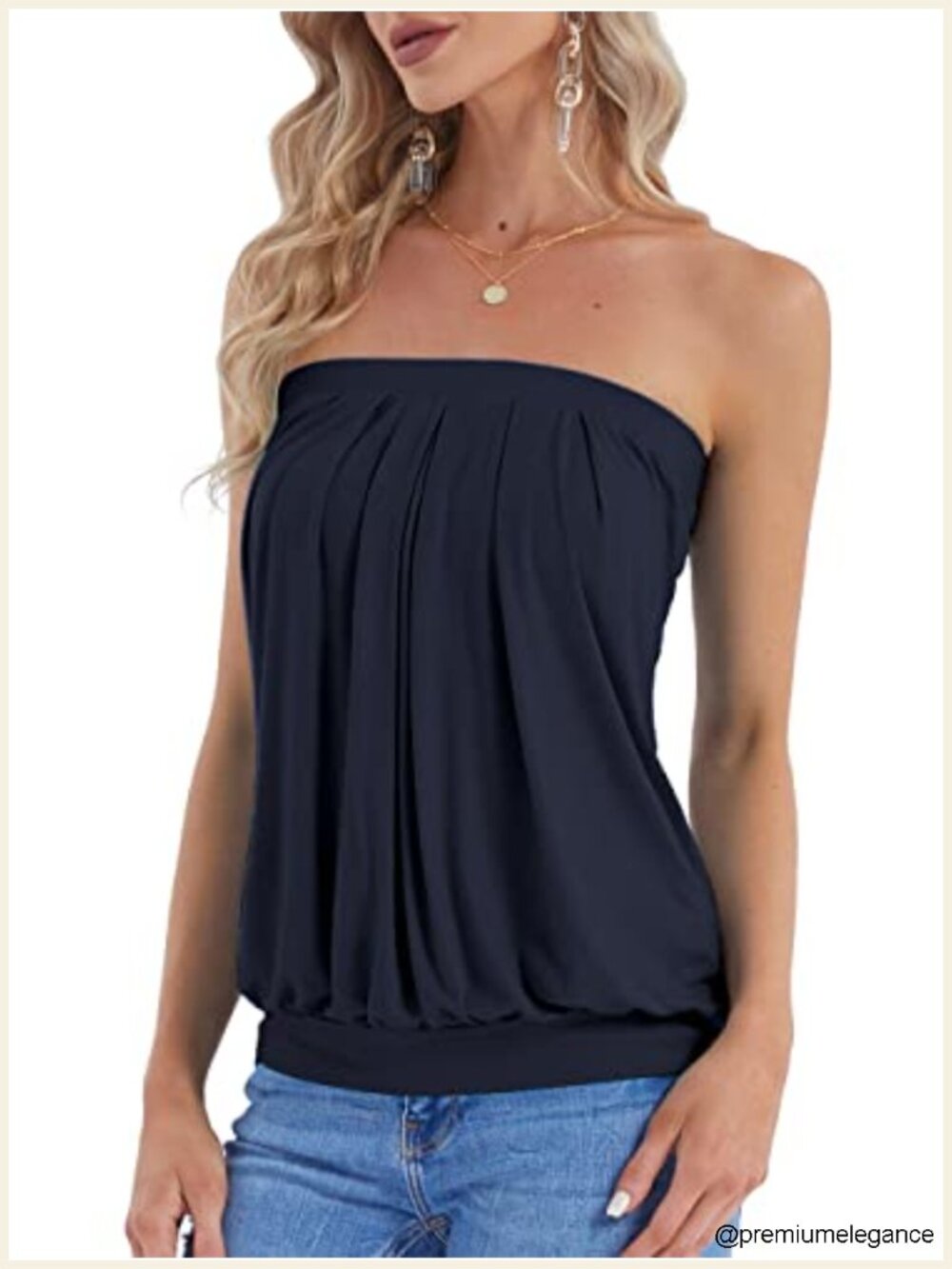 Strapless Bandeau Tube Top Sleeveless Pleated Front Pull On Rayon Blend